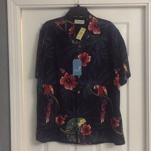 New Caribbean pure Silk  Short sleeve shirt M
